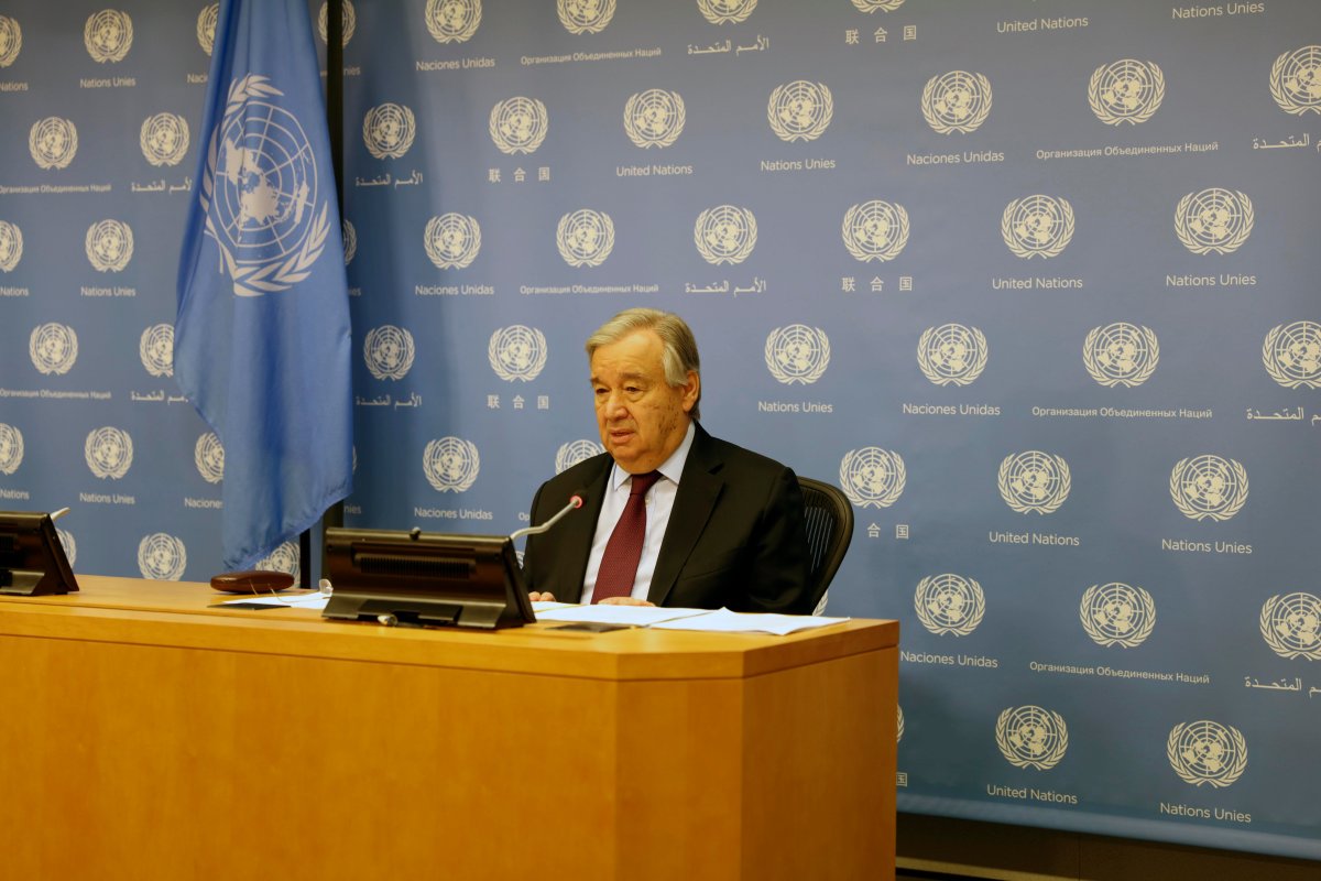 UNITED NATIONS, April 30, 2020  United Nations Secretary-General Antonio Guterres speaks at a virtual press conference at the UN headquarters in New York, April 30, 2020.