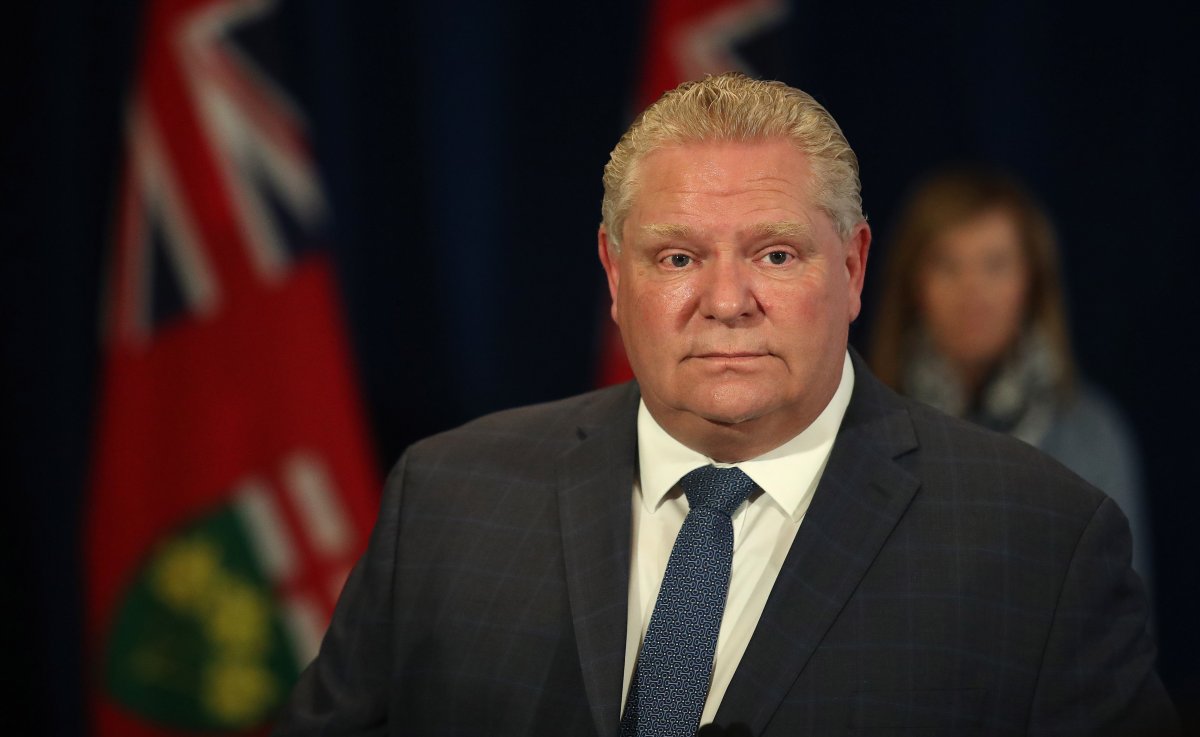 Ontario Premier Doug Ford addresses the province’s daily COVID-19 press conference from Queen’s Park in Toronto n Tuesday, May 5, 2020.