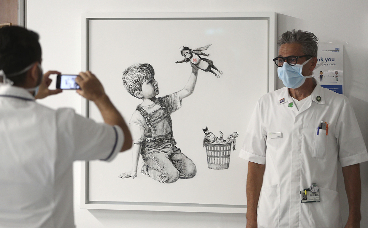 Banksy donates new artwork to U.K. hospital showing nurse as