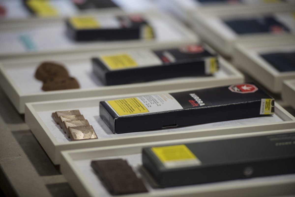 Chocolate edibles available for authorized retailers are displayed at the Ontario Cannabis Store in Toronto on Friday, Jan. 3, 2020. 