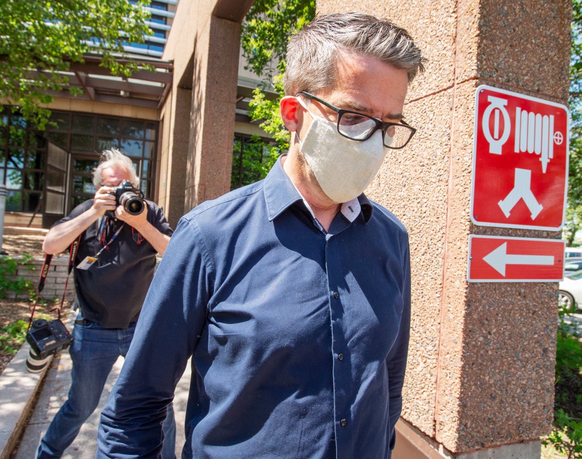 Former Parti Quebecois Leader Andre Boisclair leaves the police station on Friday, May 29, 2020 in Montreal. 