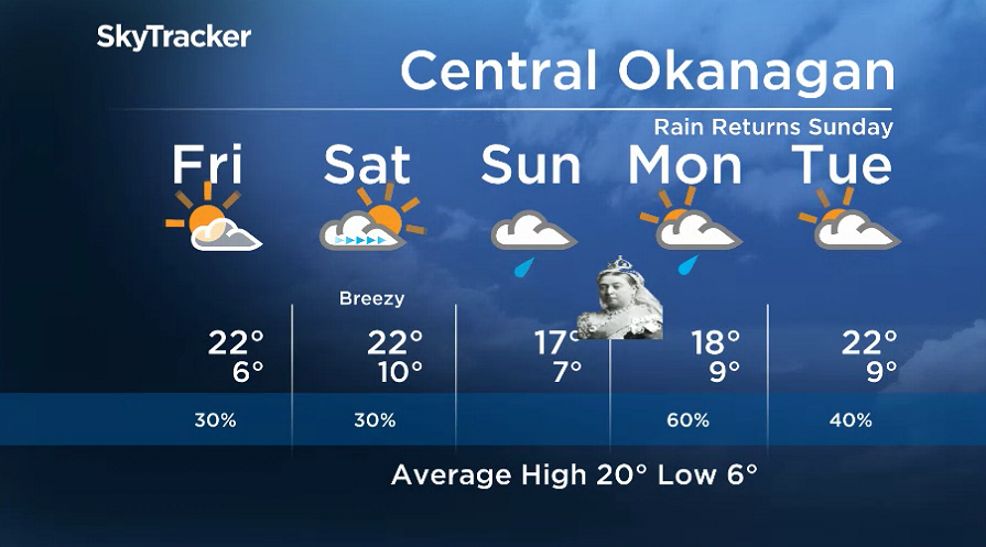 Here is your Okanagan 5-Day SkyTracker Weather Forecast.