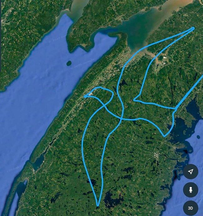 Dimitri Neonakis flew this bird-shaped pattern in order to honour the six Canadian Armed Forces personnel who died in the CH-148 helicopter crash.