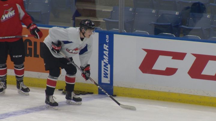 Adam Beckman practices with Team WHL ahead of a 2019 CIBC Canada-Russia series game in Saskatoon.