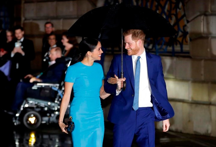 FILE - In this Thursday, March 5, 2020, file photo, Britain's Prince Harry and Meghan, the Duke and Duchess of Sussex arrive at the annual Endeavour Fund Awards in London.