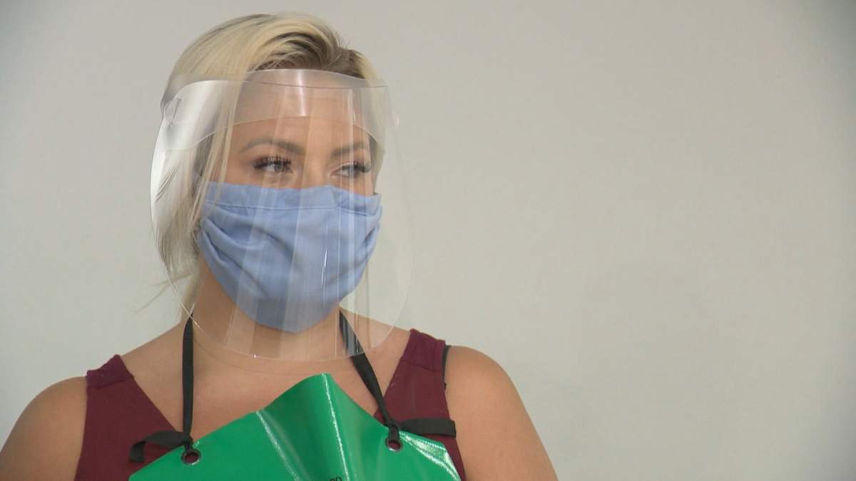 Stylists will be wearing masks, face shields, and protective aprons.