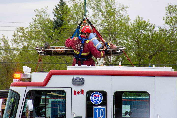 Emergency crews we called to a construction site on Bow Trail Southwest on Wednesday, May 20, 2020 after a man fell down an excavation. .