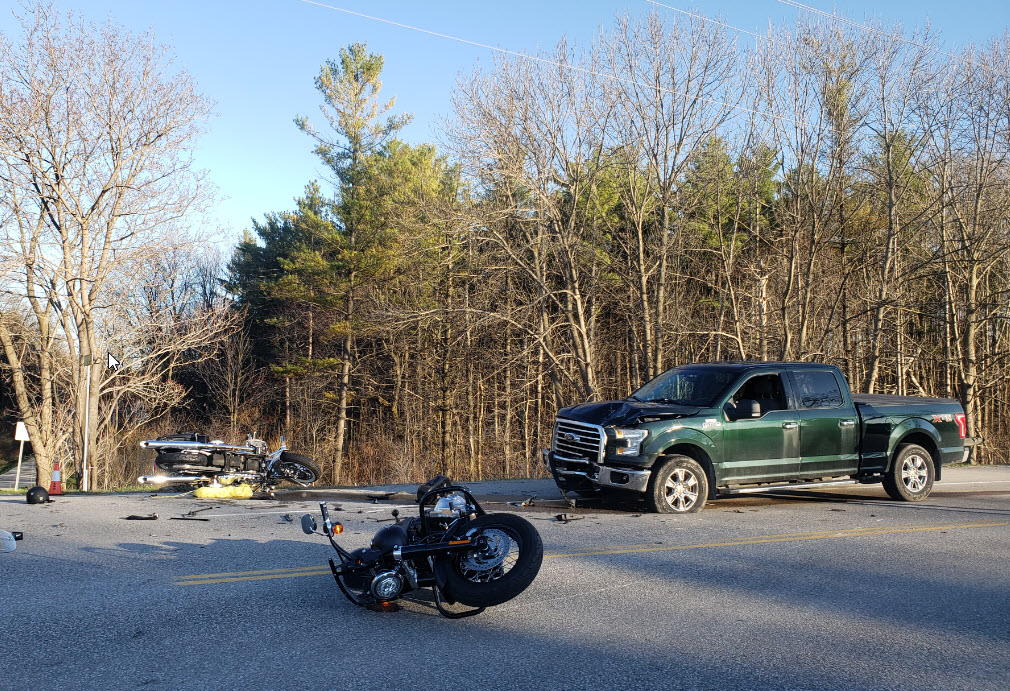 OPP say a motorcyclist died following a crash with a pickup truck north of Guelph, Ont., in May.