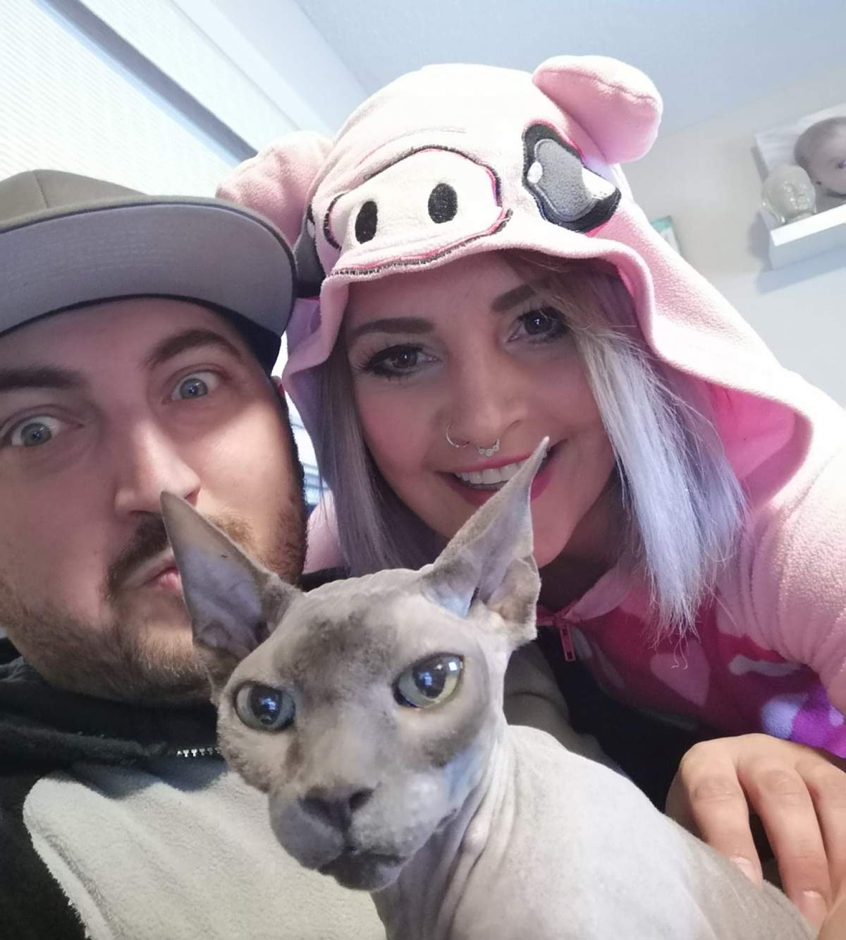Brendon and Stacy Desjardins dressed up in onsies while playing Bingo Toonz from their home in Edmonton, Alta.