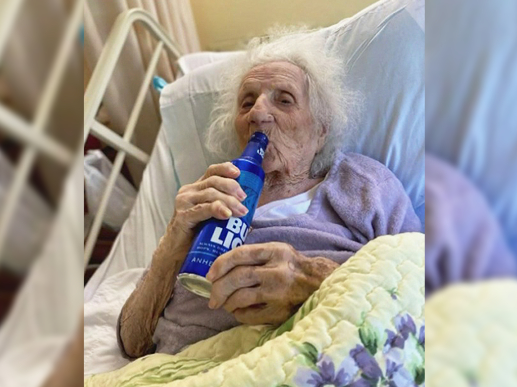 Jennie Stejna, 103, celebrated beating COVID-19 by cracking a cold Bud Light.