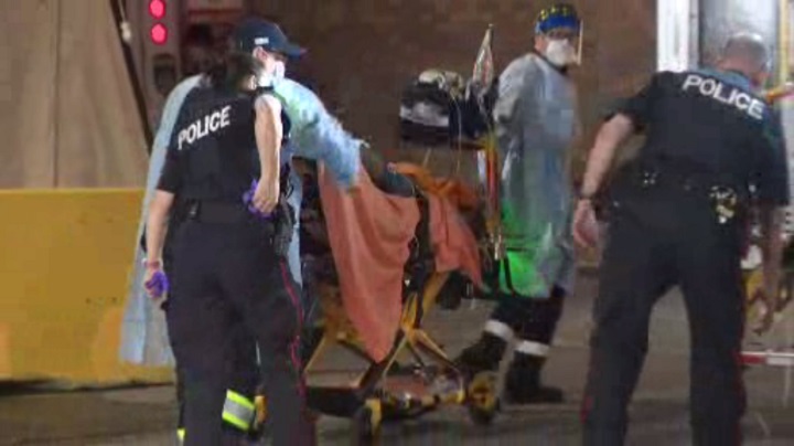Toronto paramedics bring the victim to a local hospital.