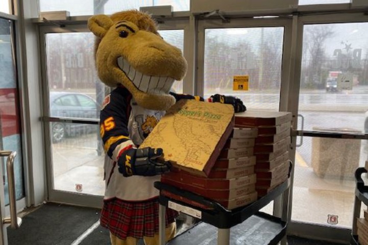 The Colts and Topper's delivered pizzas to staff at the Royal Victoria Regional Health Centre, the Barrie Police Service, five Barrie fire stations, Roberta Place Retirement Lodge and Barrieview Retirement Community.
