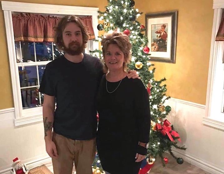 Simon-Pierre Houde, left, pictured with his mother during the Christmas holidays. The 24-year-old was killed in a head-on collision on Highway 97 Friday night. 