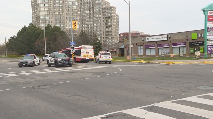 Photo of police on scene after a child was seriously injured in a hit-and-run in Scarborough.
