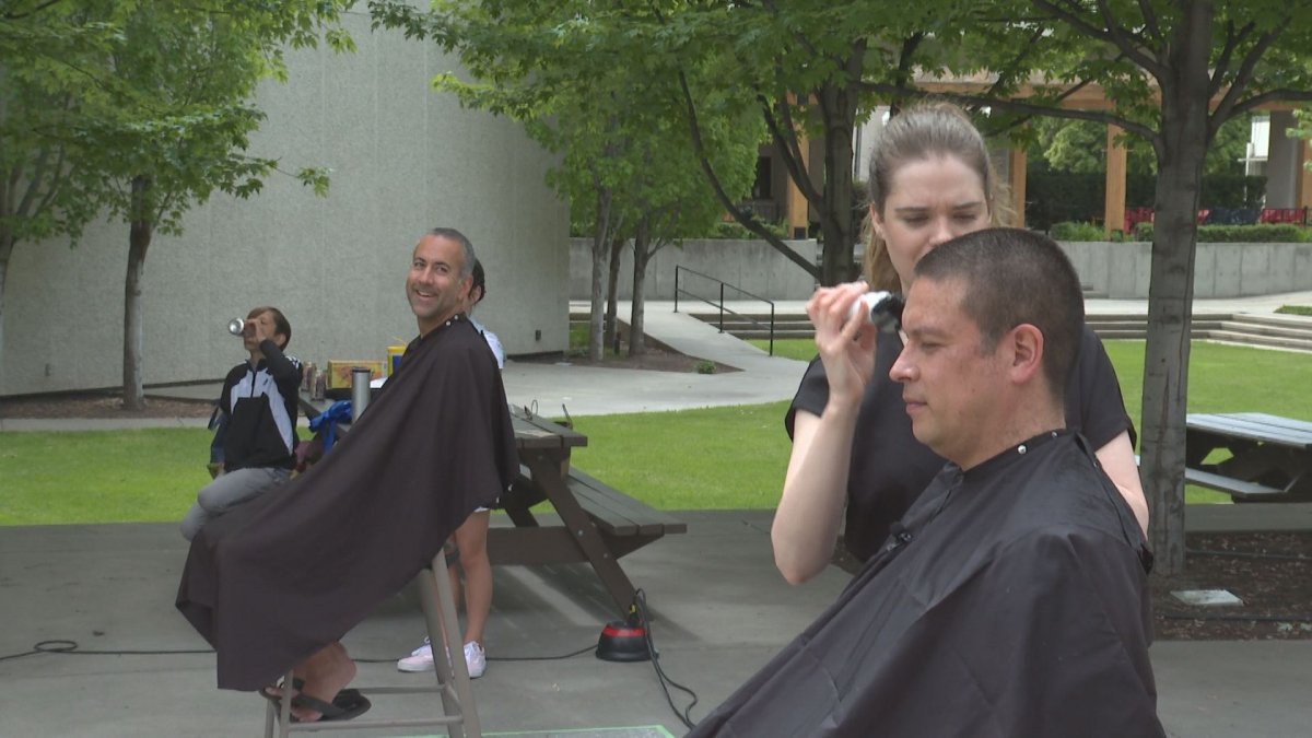 Kelowna Mayor Colin Basran and Westbank First Nation Chief Christopher Derickson shaved their heads to raise funds to help open the doors to a state-of-the-art new Health Sciences Centre at Okanagan College.