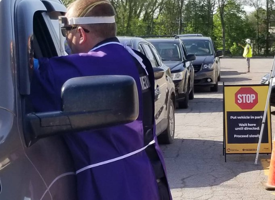 The new drive-thru assessment centre for COVID-19 opened at the Kinsmen Centre parking lot on Wednesday in Peterborough. Paramedics conducted the tests.