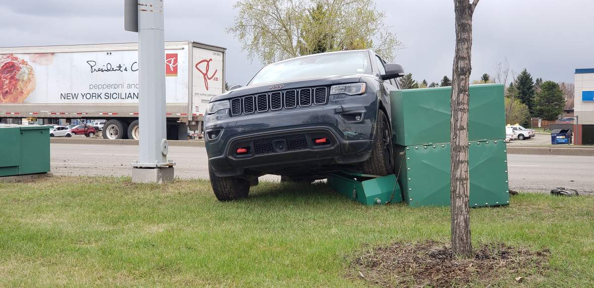 Two vehicles were involved in a collision on St. Albert Trail in Edmonton on Sunday, May 10, 2020.