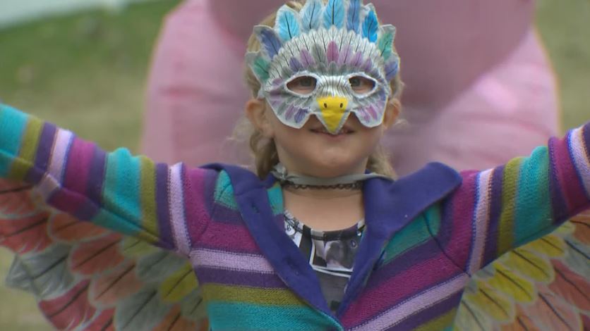 Volunteers perform a Mother’s Day dance Wednesday outside the Bow View Manor care home in northwest Calgary.