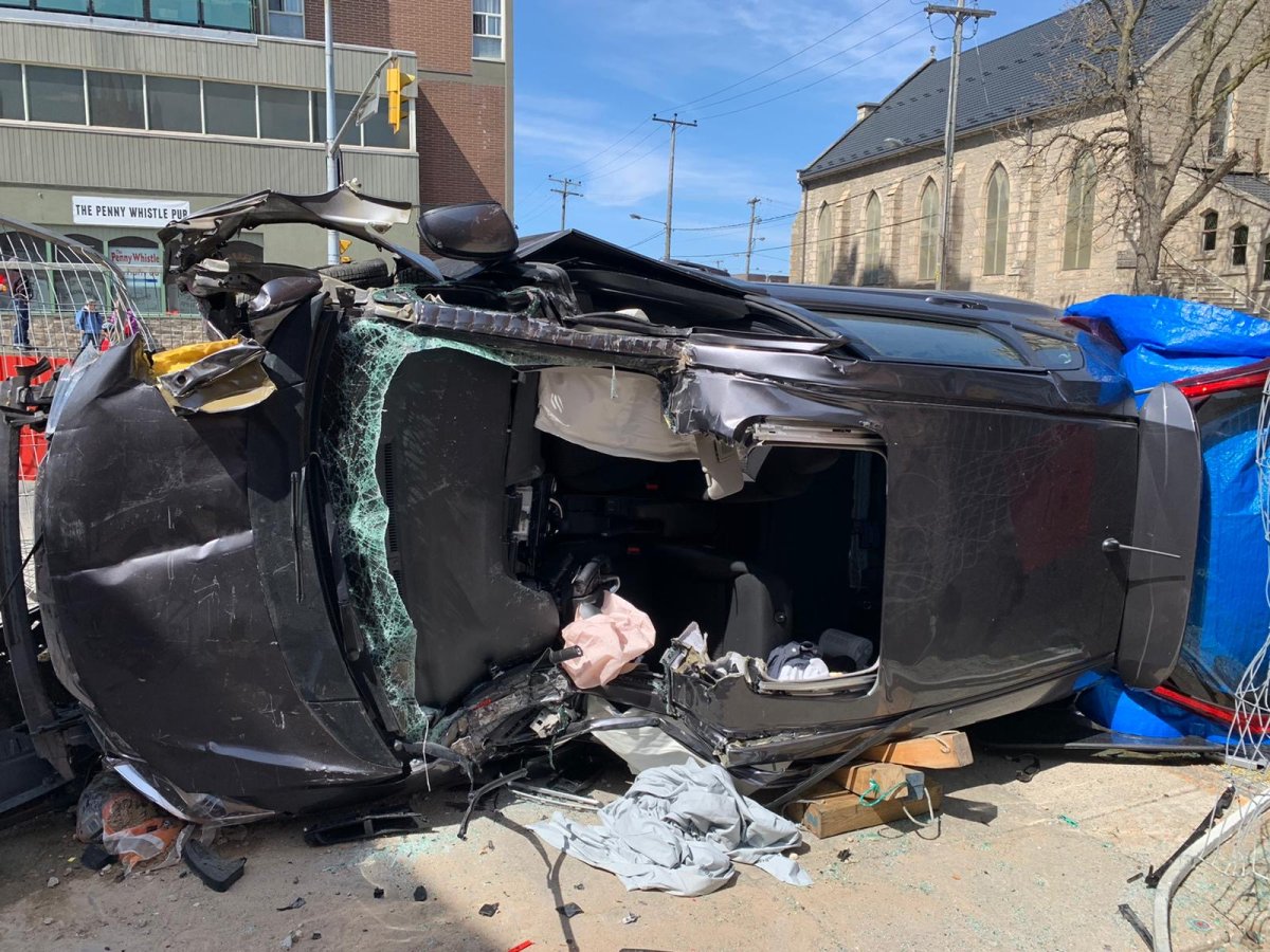 Guelph police say a 58-year-old man had to be extricated from his car following a crash in downtown Guelph. 