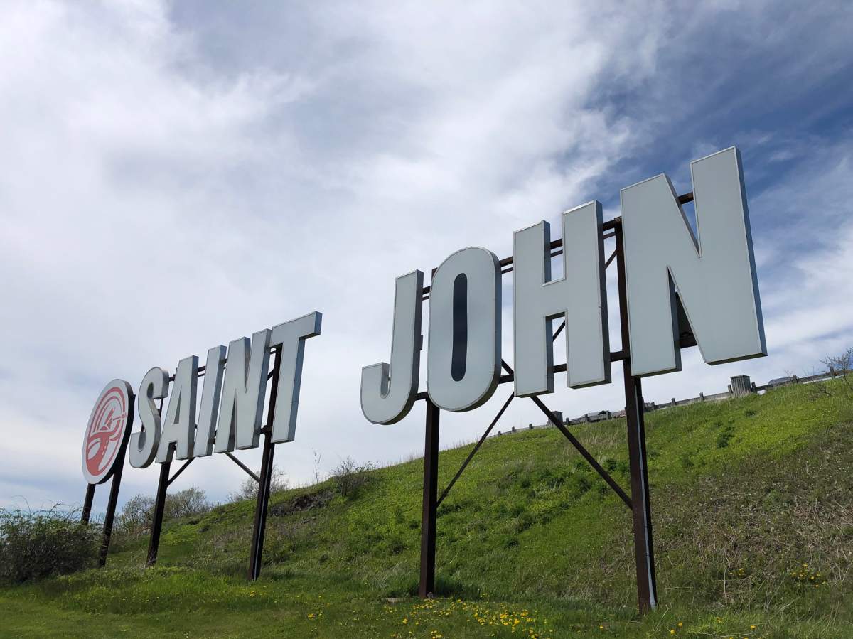 File - The large City of Saint John sign near Fort Howe in Saint John, N.B.