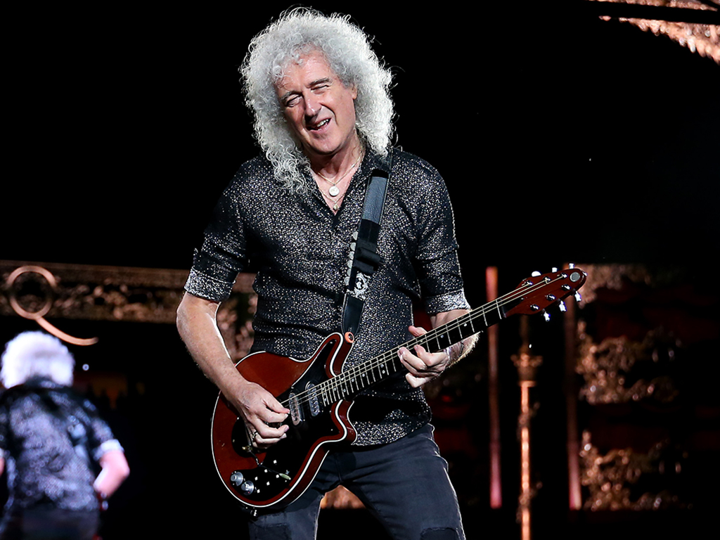 Brian May of Queen performs at ANZ Stadium on Feb. 15, 2020 in Sydney, Australia.