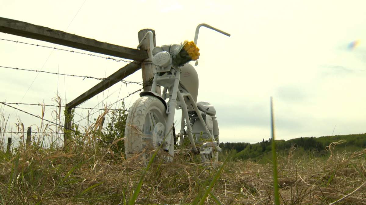 Ron Bernier's ghost bike memorial near Cochrane, Alta.