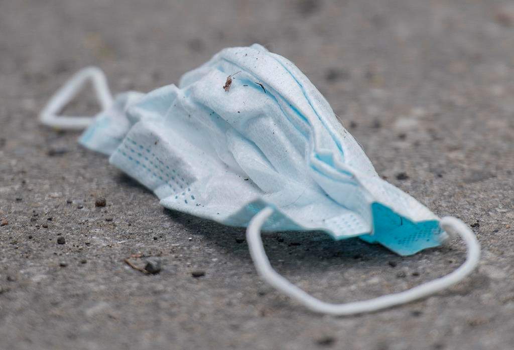A discarded face mask.