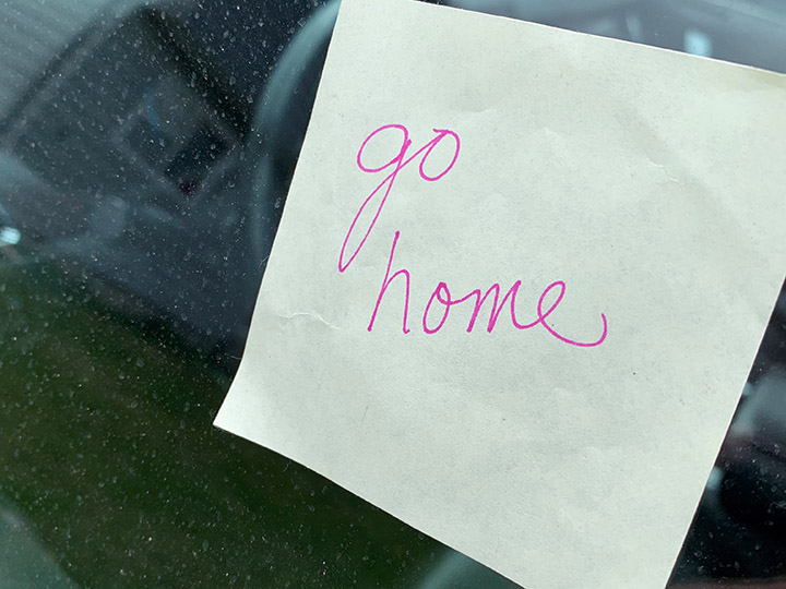 This note was left on the window of a vehicle in Golden, B.C., that had Alberta plates. The woman driving the vehicle was a long-time resident who was borrowing the vehicle while trying to sell hers.