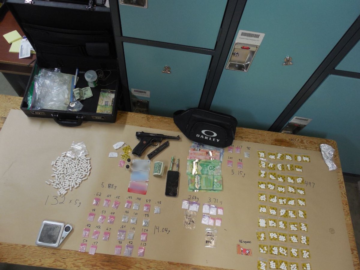 Two kilograms of marijuana derivatives were seized, as well as oxycodone pills, LSD, ecstasy, hallucinogenic mushrooms and seven grams of cocaine in a drug bust in Grande Prairie, Alta., on May 22, 2020.