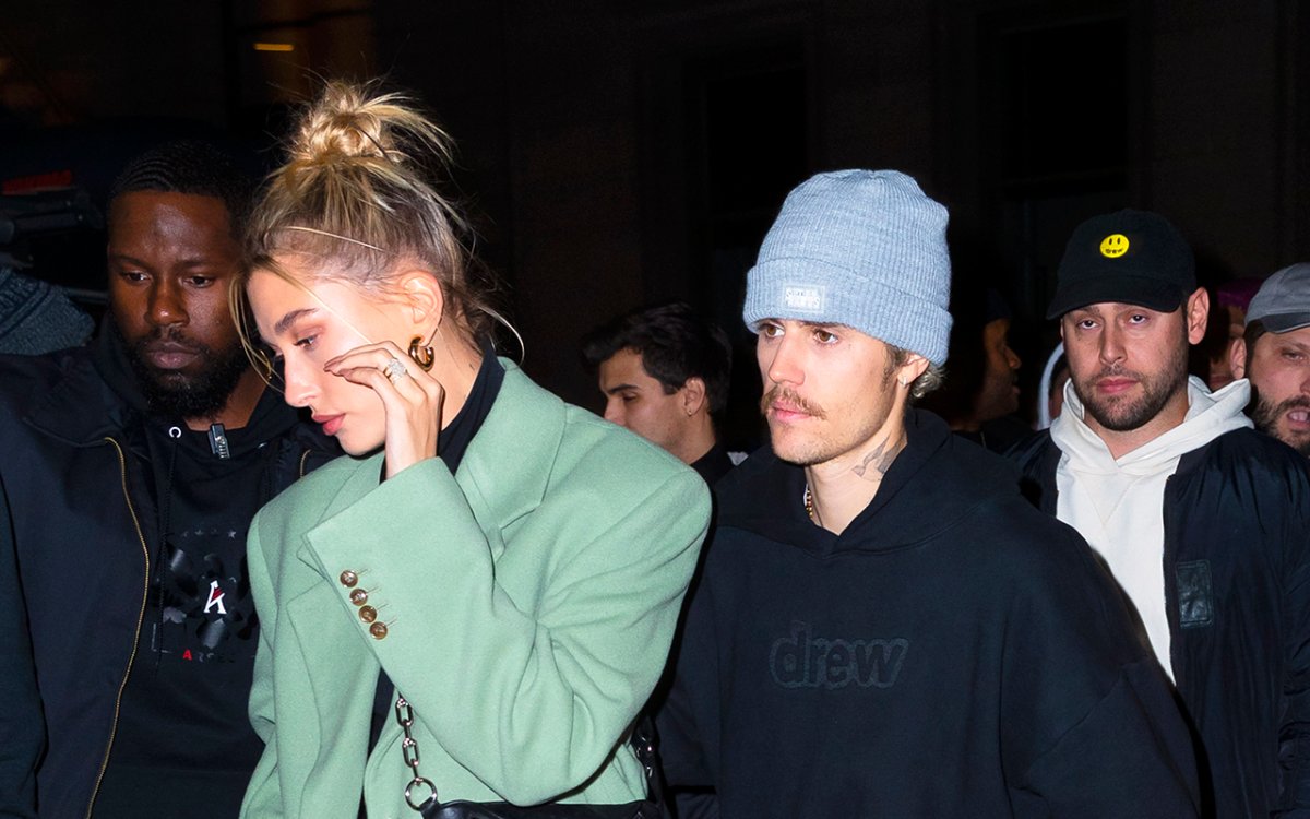 Justin and Hailey Bieber are seen on Feb. 8, 2020 in New York City.