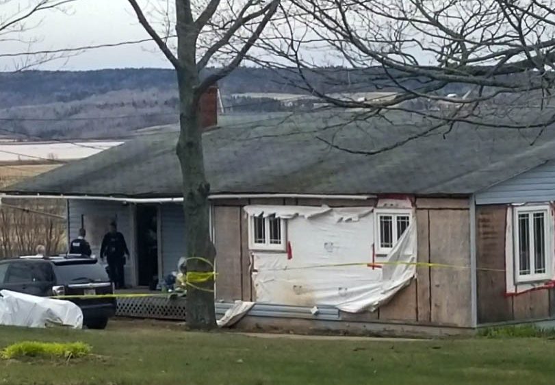 New Brunswick RCMP investigate a homicide at a home in Hillsborough, N.B., on May 2, 2020.