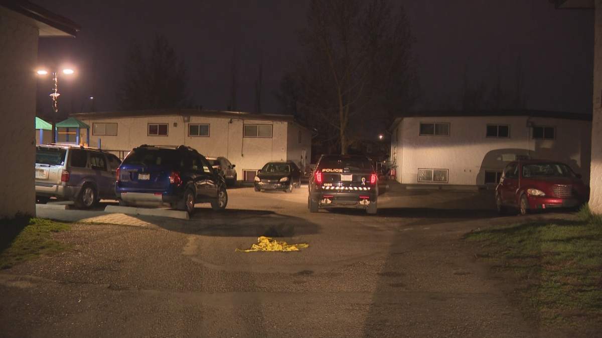 Calgary police investigate a stabbing in the 6500 block of Huntridge Hill N.E. on Wednesday, May 13, 2020.