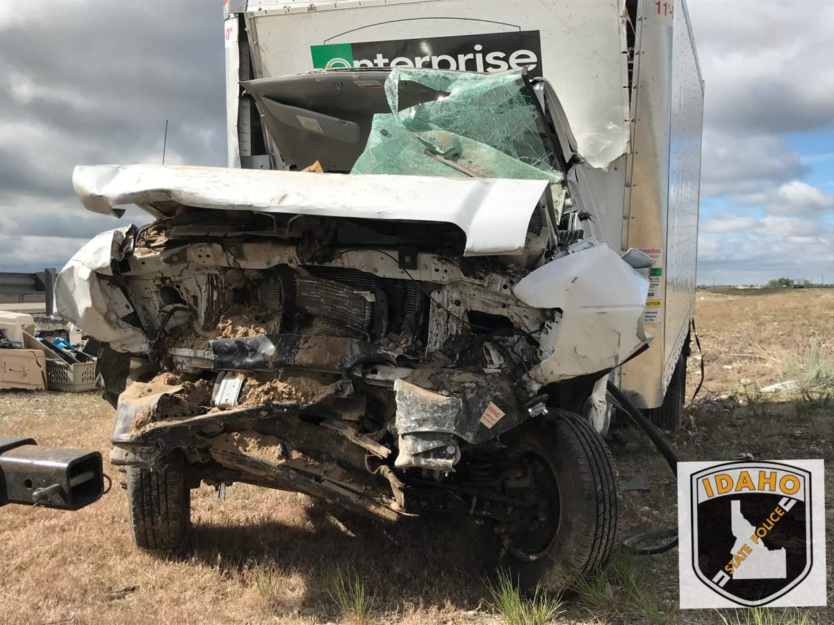 Idaho State Police investigate a crash on Interstate 15 at mile marker 105, west of Shelley, Friday, May 15, 2020.