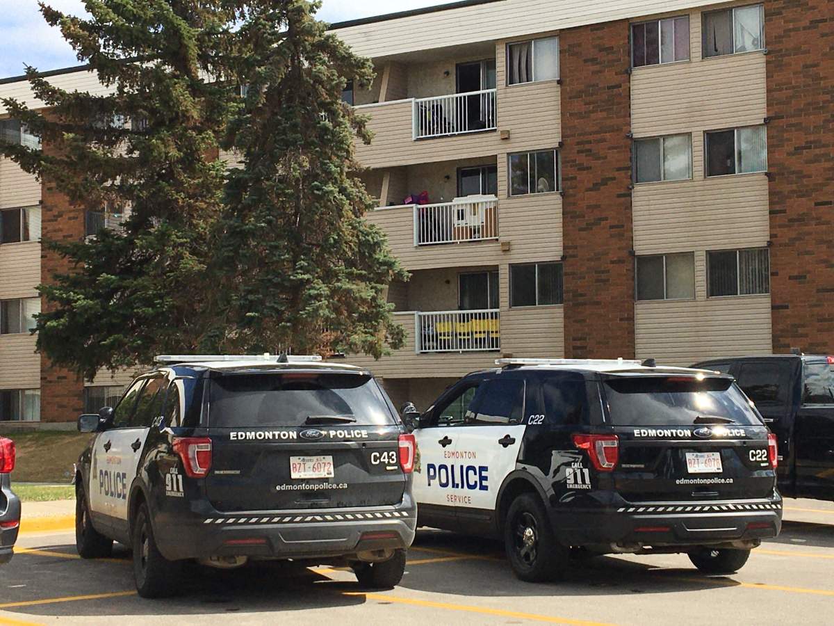 Edmonton police crime scene at an apartment building near 170 Street and 64 Avenue in the Callingwood area on Thursday, May 14, 2020.