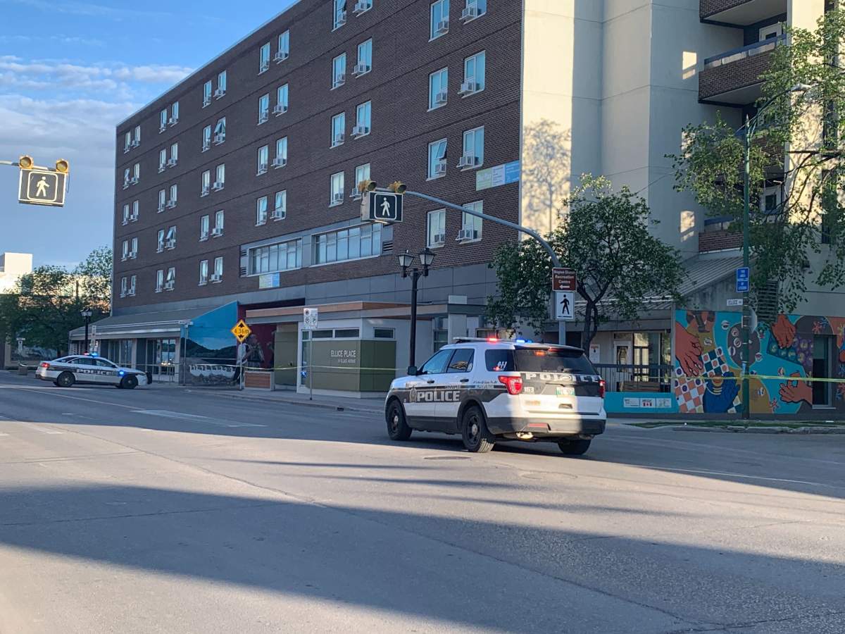 Winnipeg police at the scene in front of Ellice Place Thursday.