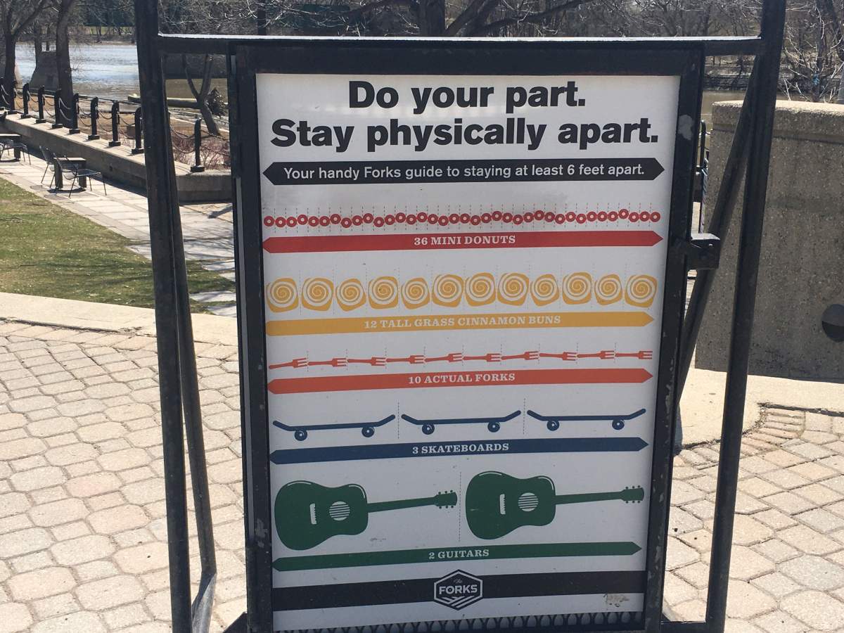 Signage at The Forks spells out the rules during reopening.