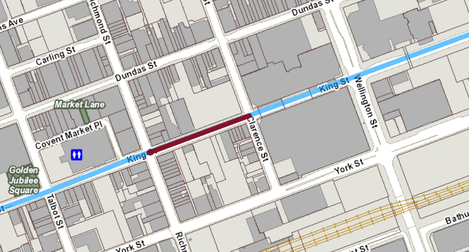 The intersection of King and Clarence Street will be closed to vehicles in all directions for emergency sewer maintenance.