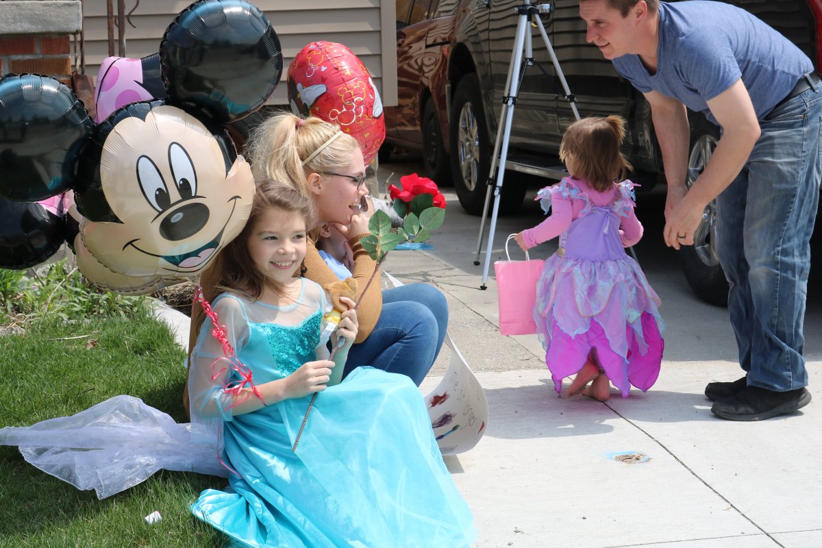 On Saturday, over 100 people came together for a Disney drive-by to cheer up nine-year-old Cloey Prince after for Make a Wish Trip to Disney World was postponed . London Ont. 