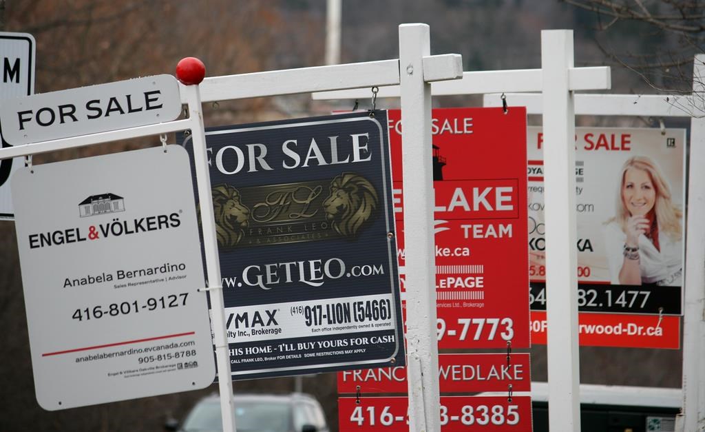 Real estate for sale signs are shown in Oakville, Ont., on Saturday, Dec. 1, 2018.