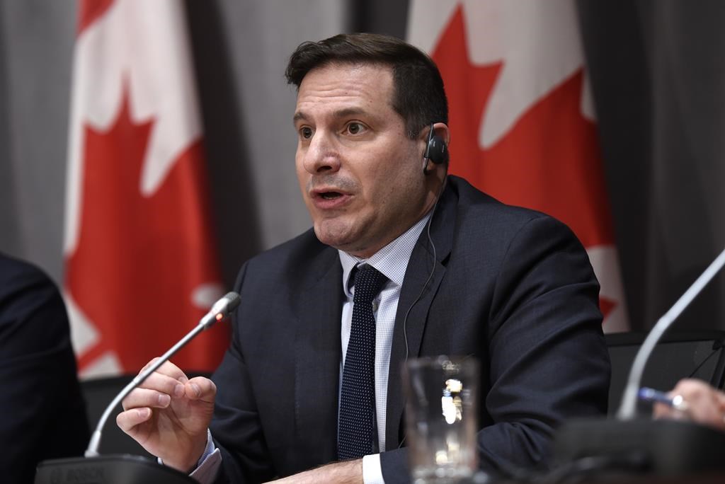 Minister of Immigration, Refugees and Citizenship Marco Mendicino speaks during a press conference on COVID-19 in West Block on Parliament Hill in Ottawa, on Thursday, March 19, 2020.