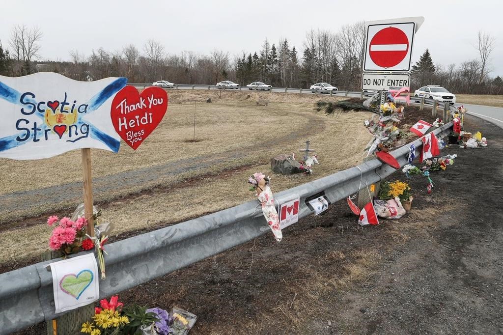 Colleagues of Nova Scotia RCMP officer Const. Heidi Stevenson, who died in a shooting rampage in April, take part in a brief but poignant ceremony known as a "last patrol" in Shubenacadie, N.S., on Friday, May 1, 2020 in this RCMP Nova Scotia handout photo.