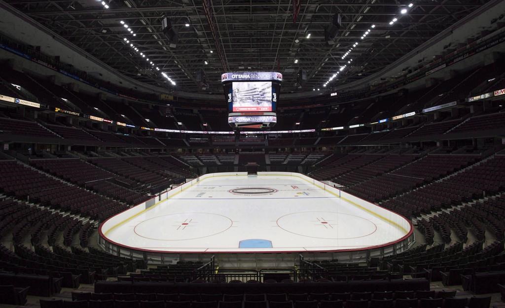 The ice surface and bowl of the Canadian Tire Centre where the Ottawa Senators play is seen Thursday September 7, 2017 in Ottawa. The Ottawa Senators say they will offer options for ticket holders looking for refunds or credits as the NHL season remains on pause due to the COVID-19 pandemic. THE CANADIAN PRESS/Adrian Wyld.