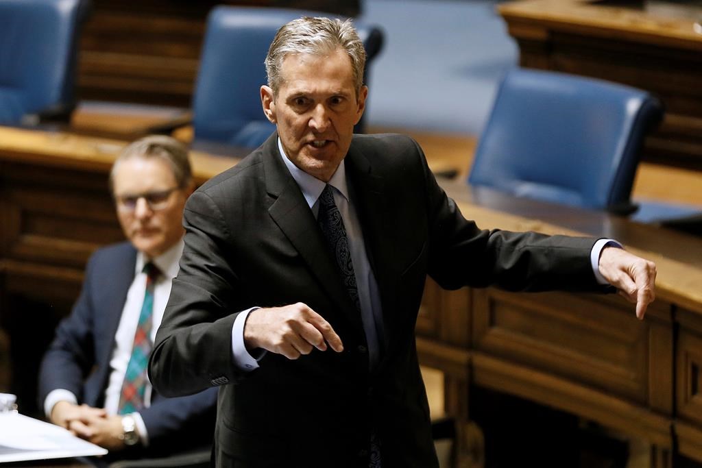 Manitoba premier Brian Pallister speaks during question period at the Manitoba legislature in Winnipeg, Wednesday, May 13, 2020.