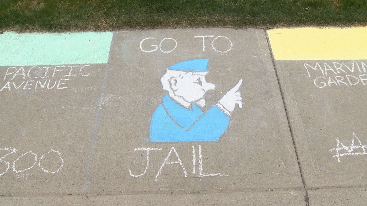 Calgary kids created a sidewalk chalk version of Monopoly.