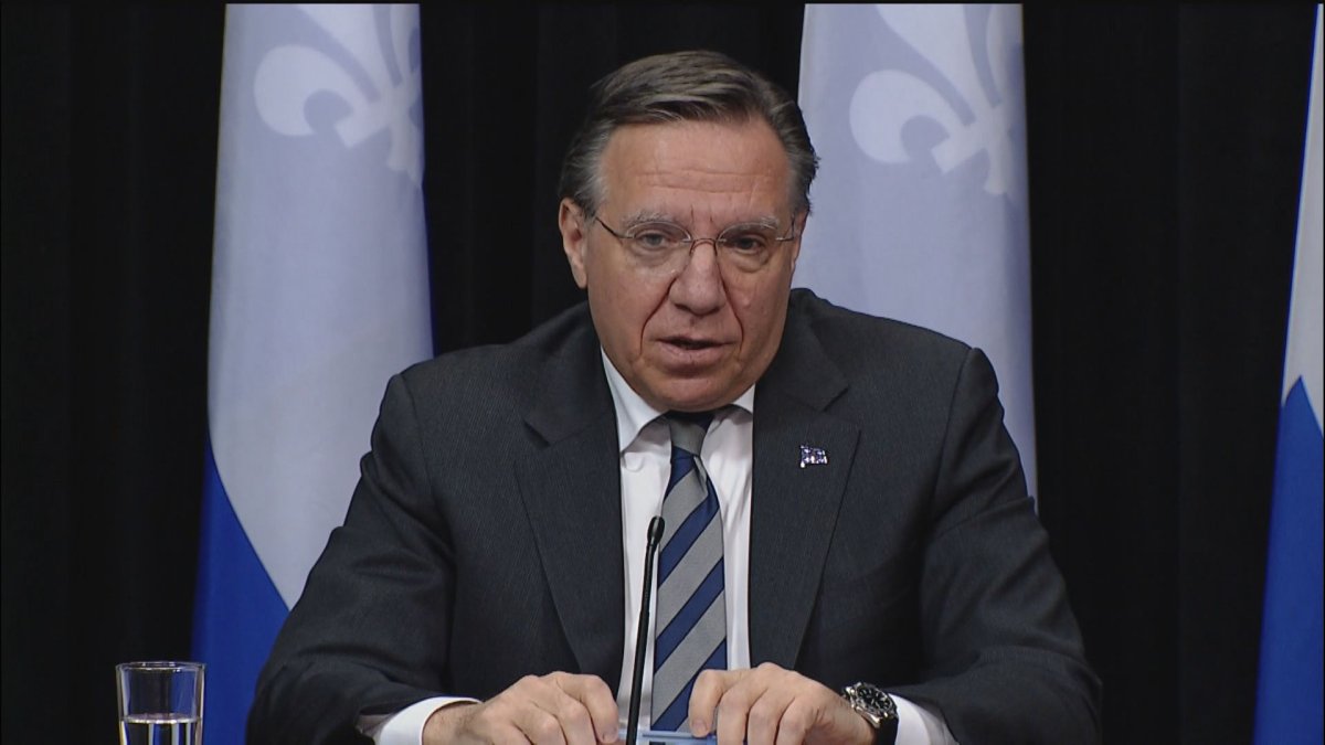 Quebec Premier François Legault speaks at his daily media briefing.