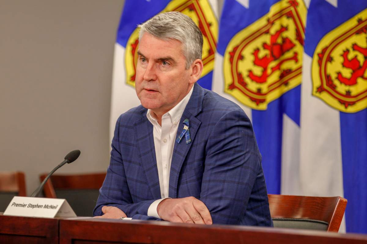 Nova Scotia Premier Stephen McNeil speaks at a COVID-19 press briefing in Halifax on Wednesday, May 13, 2020.