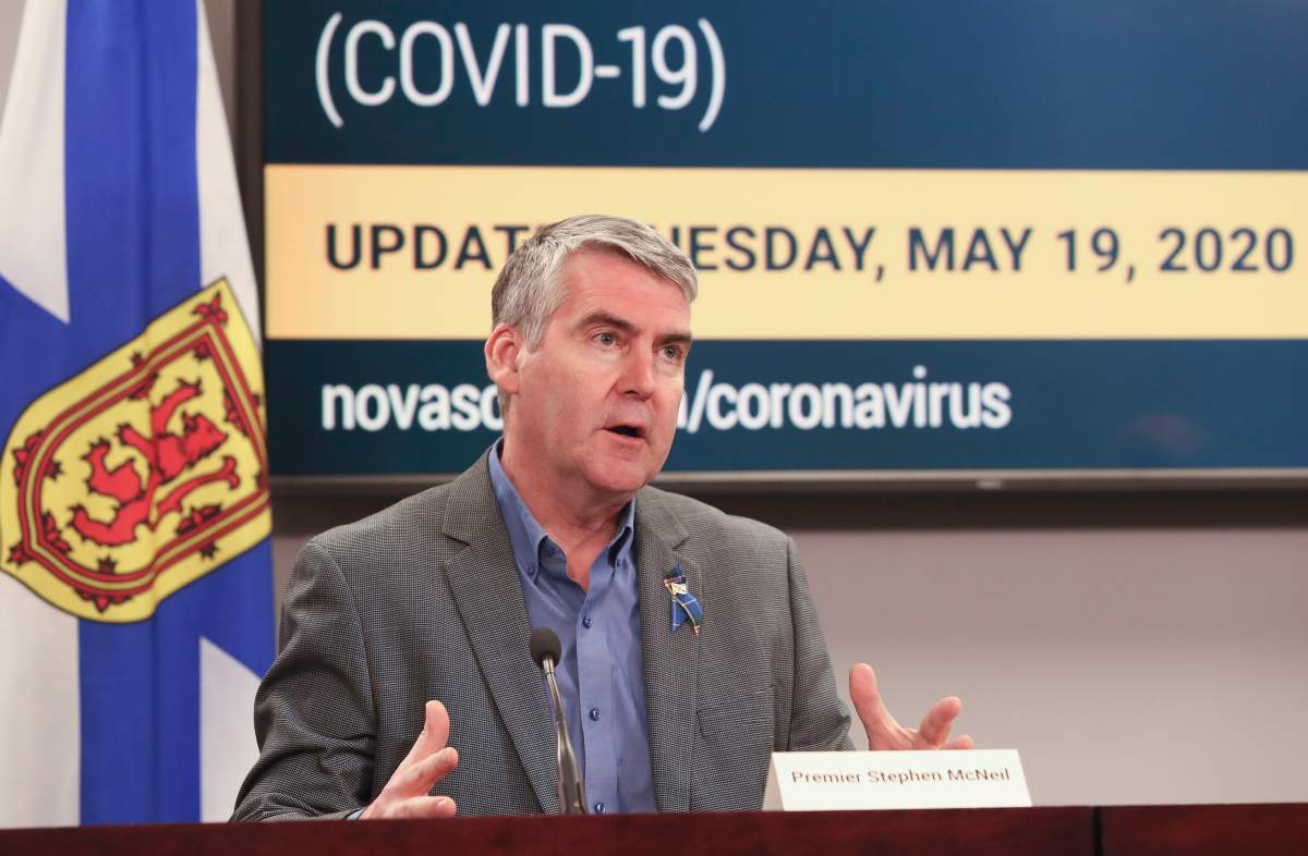Nova Scotia Premier Stephen McNeil speaks at a press briefing in Halifax on Tuesday, May 19, 2020.