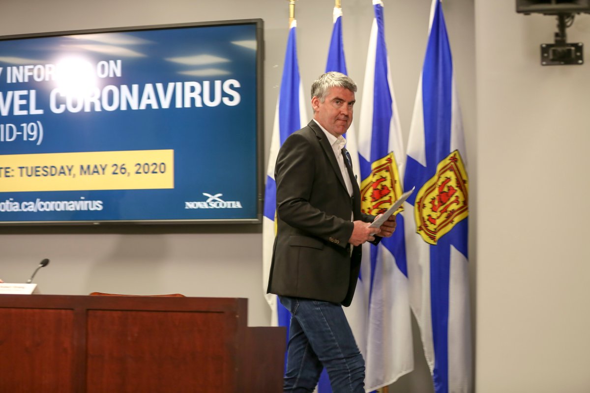 Nova Scotia Premier Stephen McNeil leaves a COVID-19 press briefing in Halifax on Tuesday, May 26, 2020. 