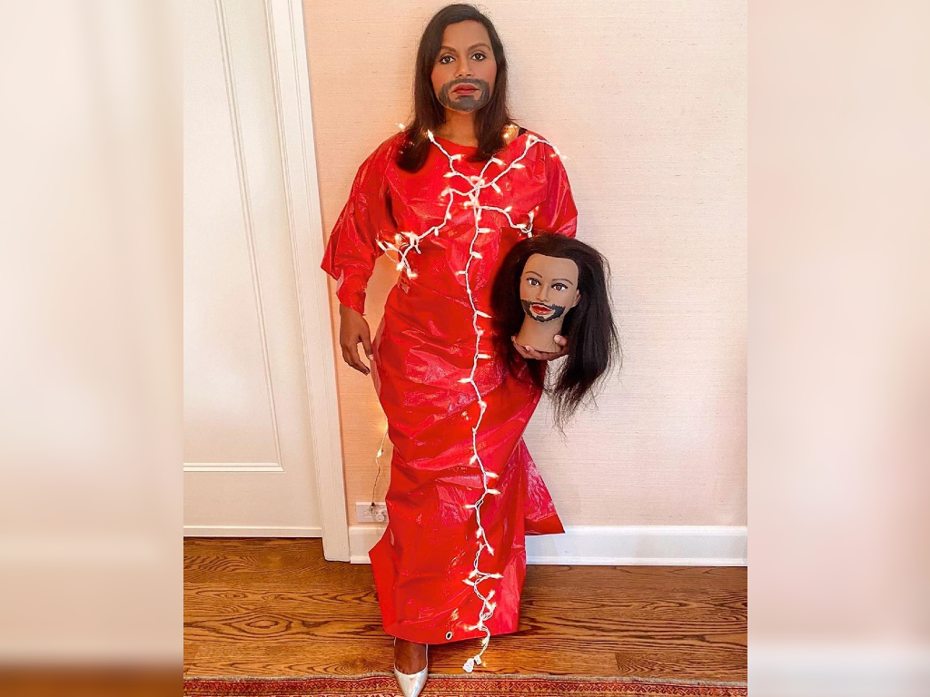 Mindy Kaling recreated Jared Leto’s 2019 Met Gala look for this year’s #MetGalaChallenge.