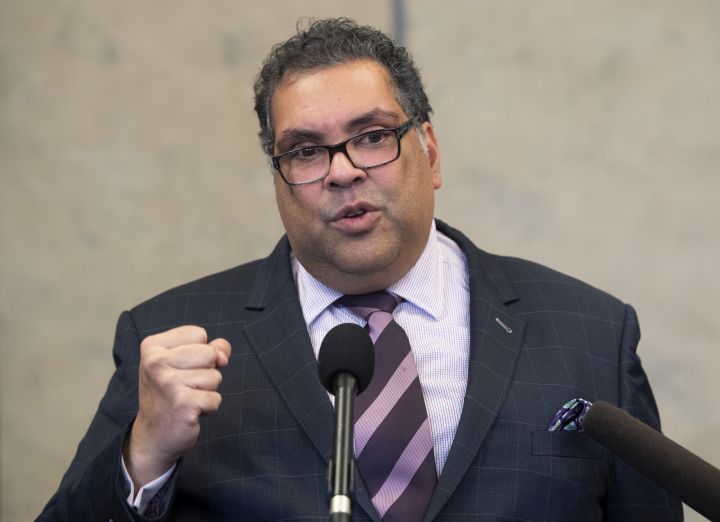 Mayor of Calgary Naheed Nenshi speaks with reporters following a meeting with the prime minister on Parliament Hill in Ottawa on Thursday November 21, 2019. 